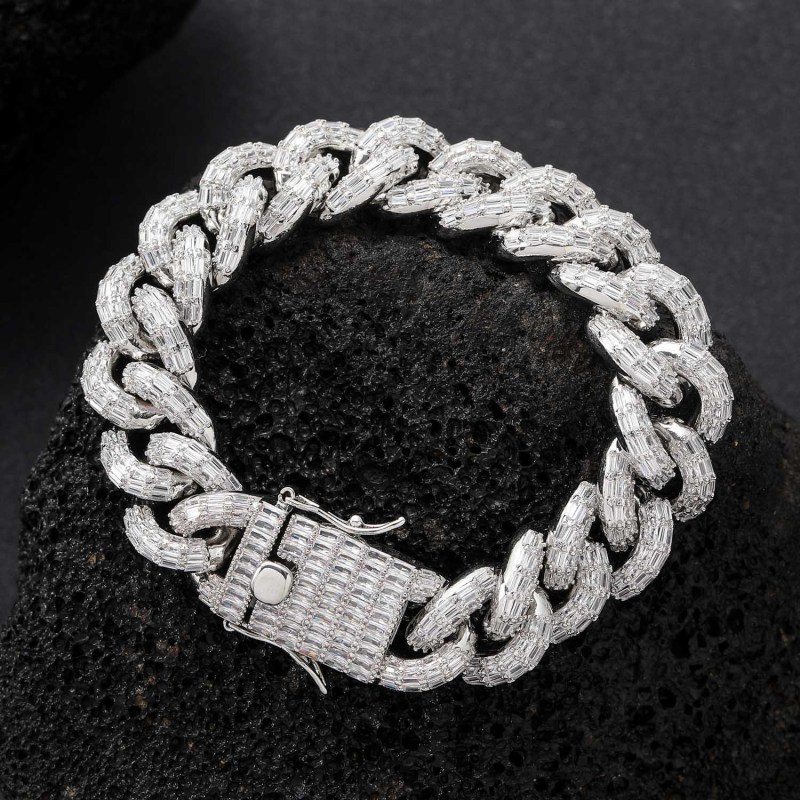 16mm Baguette Diamond Miami Cuban Bracelet/Chain