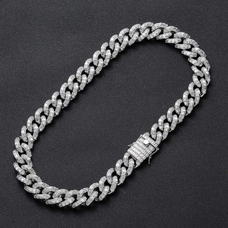 16mm Baguette Diamond Miami Cuban Bracelet/Chain