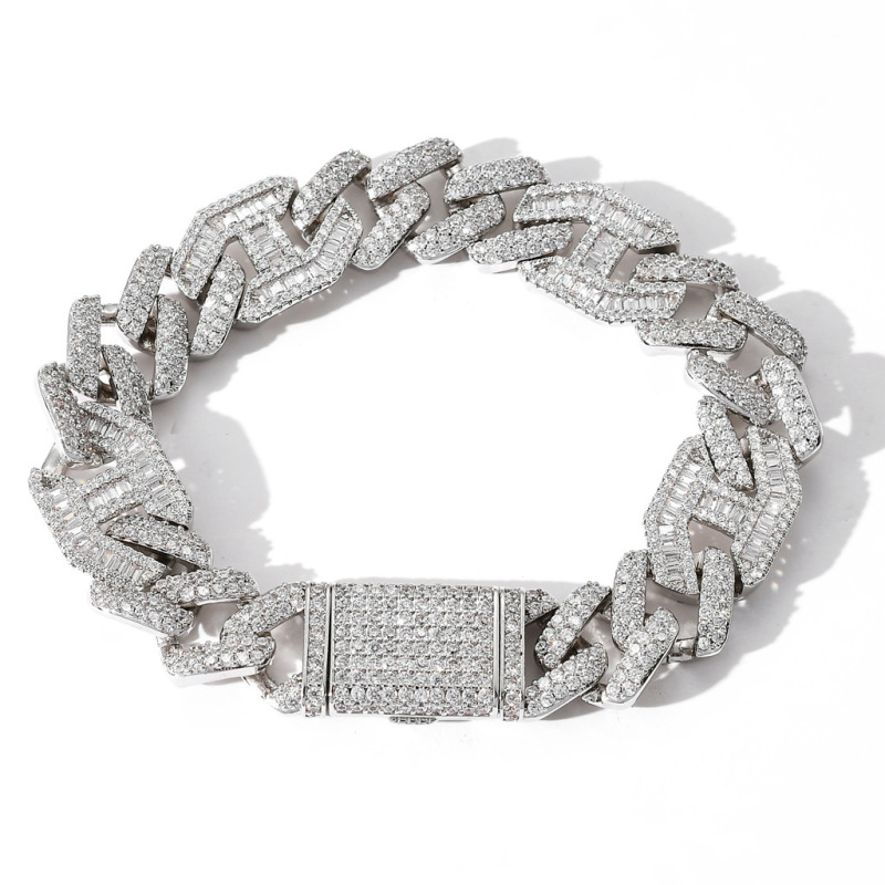 15mm Baguette Diamond Miami Cuban Bracelet/Chain