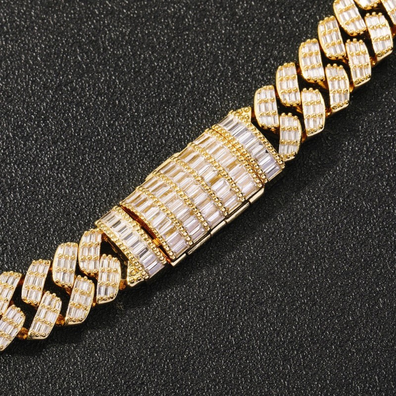 17mm Baguette Diamond Miami Cuban Bracelet/Chain