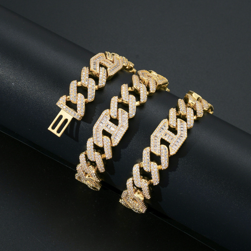 15mm Baguette Diamond Miami Cuban Bracelet/Chain