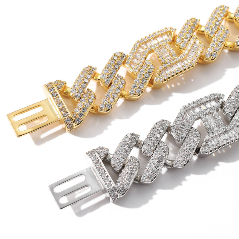 15mm Baguette Diamond Miami Cuban Bracelet/Chain