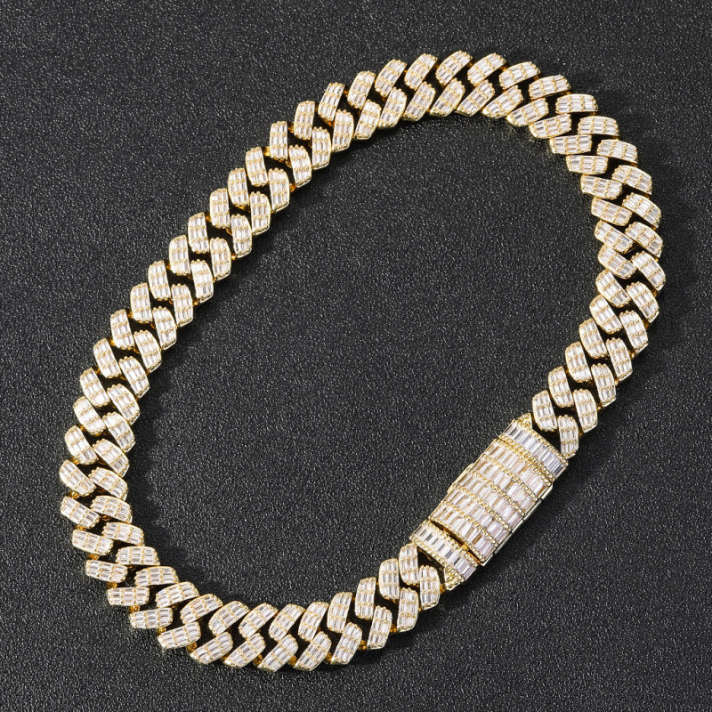 17mm Baguette Diamond Miami Cuban Bracelet/Chain