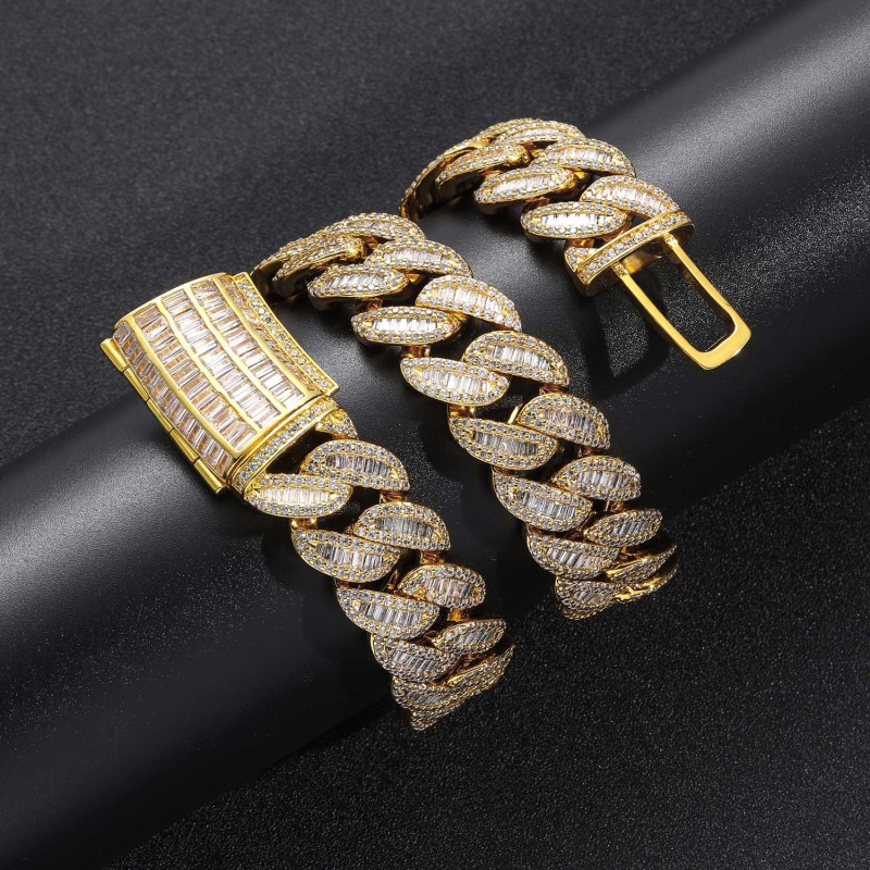 20mm Baguette Diamond Miami Cuban Bracelet/Chain