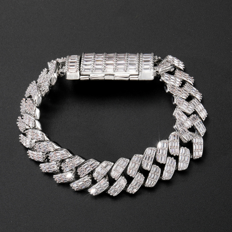 17mm Baguette Diamond Miami Cuban Bracelet/Chain