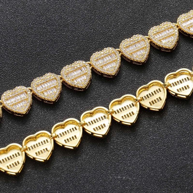 12mm Heart Baguette Diamond Cuban Bracelet/Chain