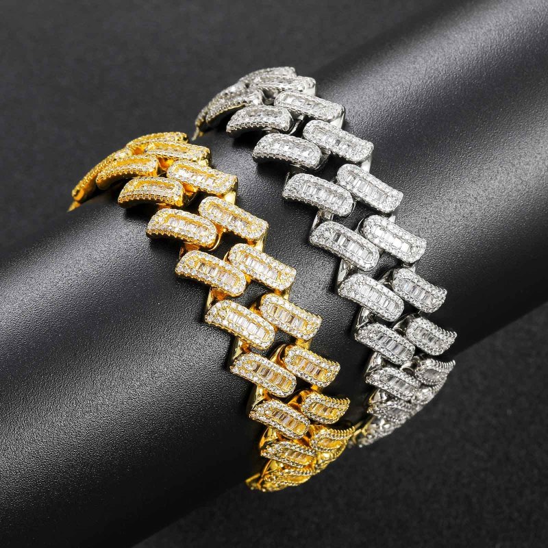 16mm Baguette Diamond Miami Cuban Bracelet/Chain