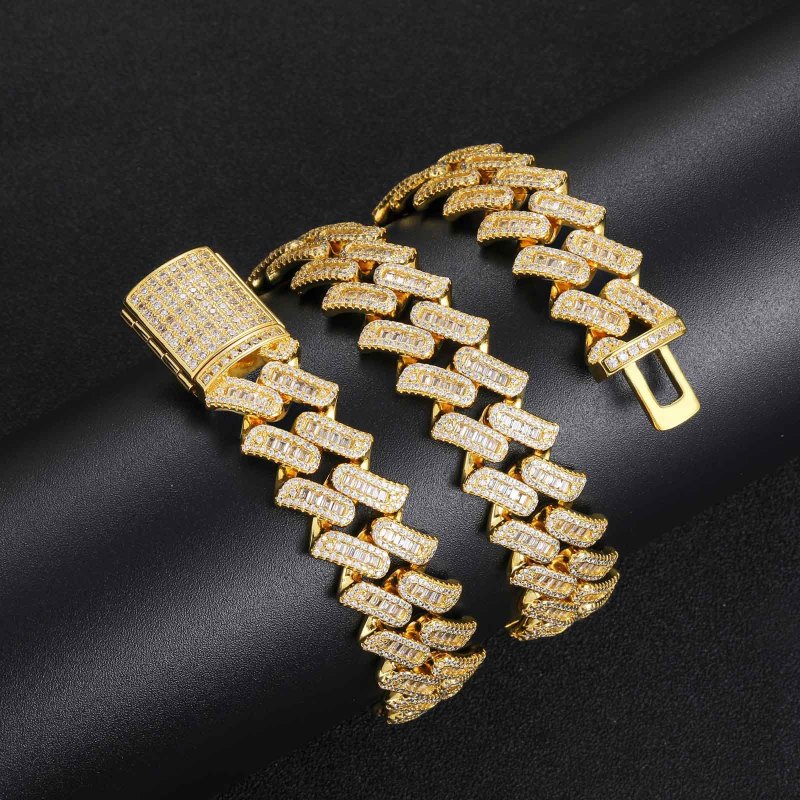 16mm Baguette Diamond Miami Cuban Bracelet/Chain