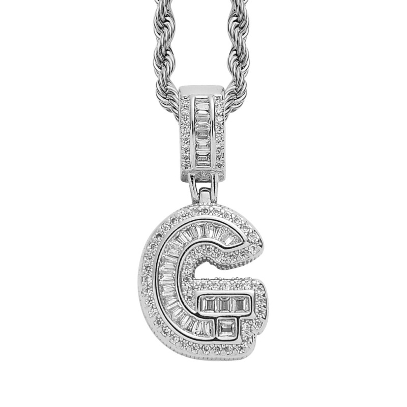 Custom Sparkling Sugar Cube Letter Pendant With Free Rope Chain