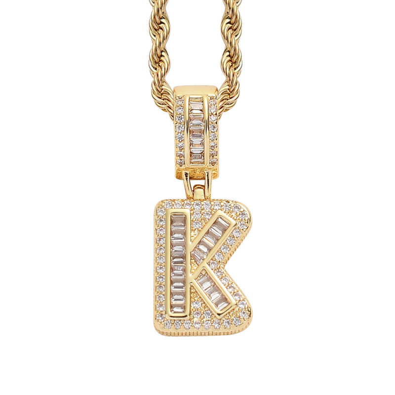Custom Sparkling Sugar Cube Letter Pendant With Free Rope Chain