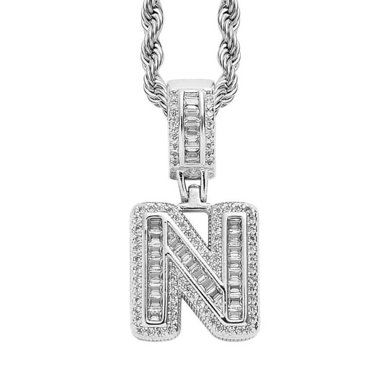 Custom Sparkling Sugar Cube Letter Pendant With Free Rope Chain