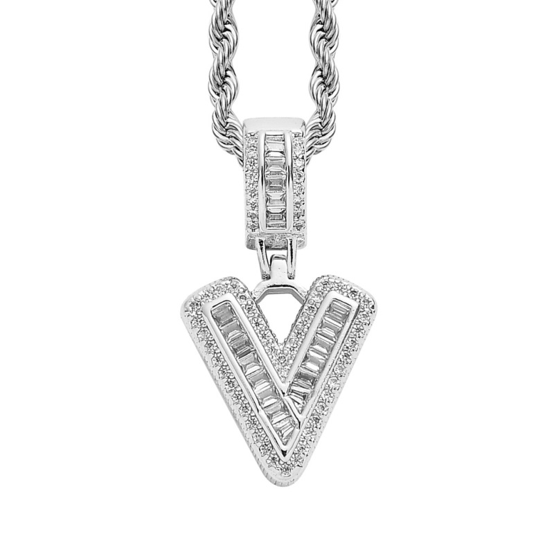 Custom Sparkling Sugar Cube Letter Pendant With Free Rope Chain