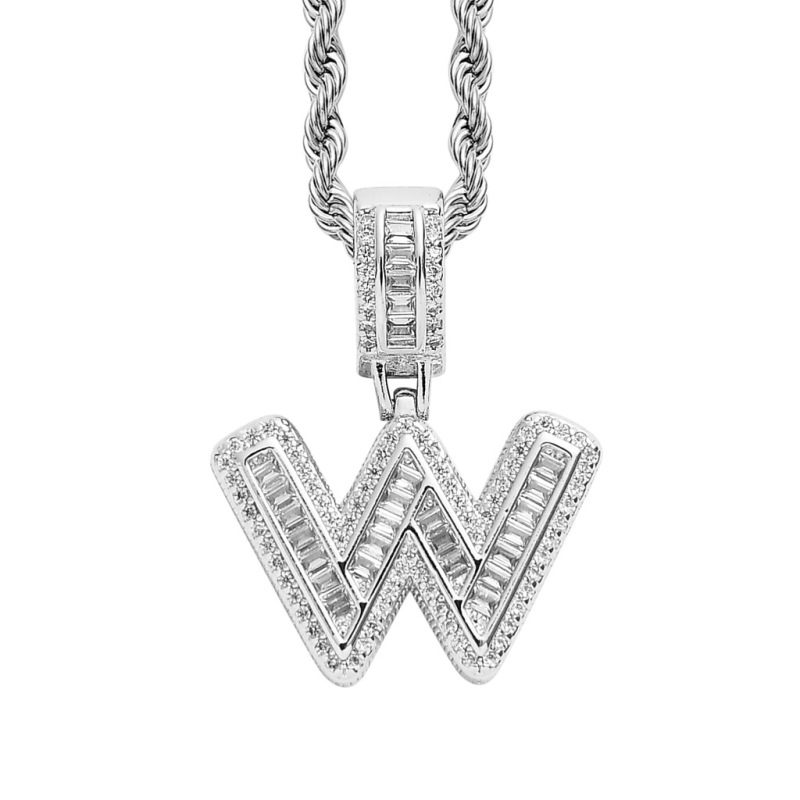 Custom Sparkling Sugar Cube Letter Pendant With Free Rope Chain