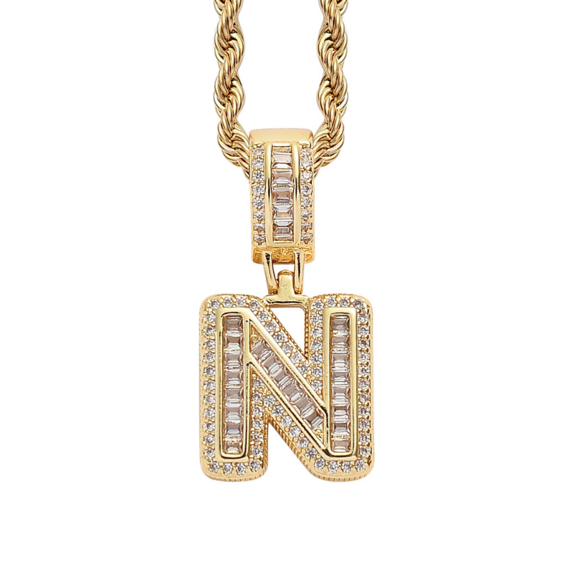 Custom Sparkling Sugar Cube Letter Pendant With Free Rope Chain