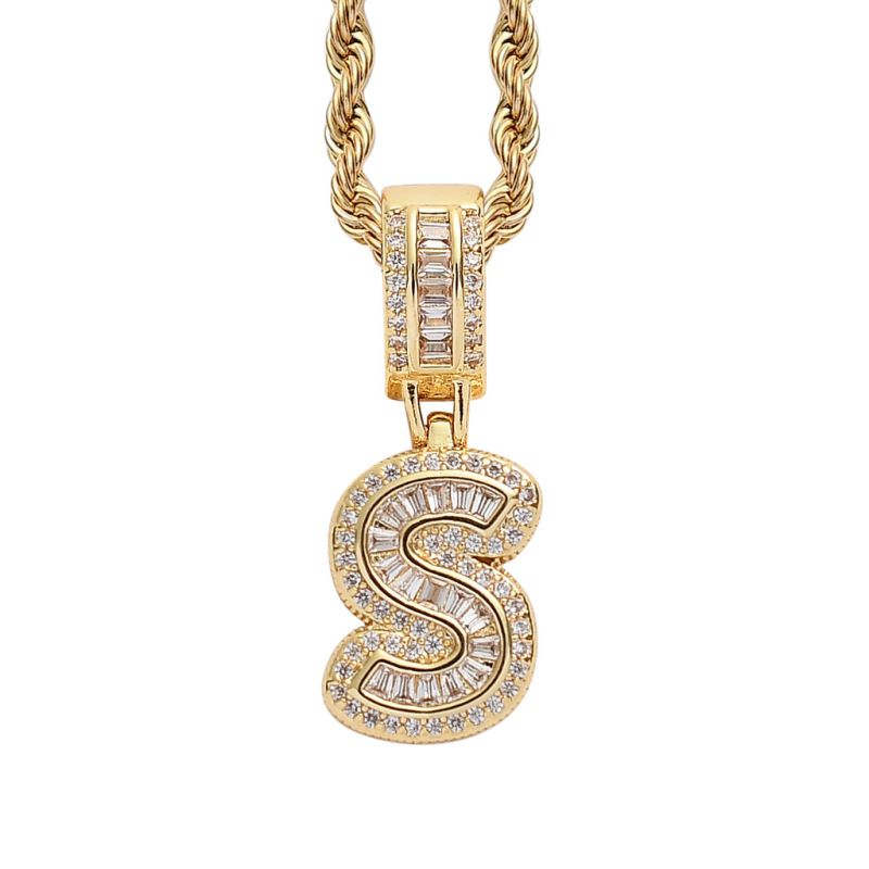 Custom Sparkling Sugar Cube Letter Pendant With Free Rope Chain