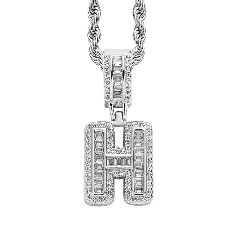 Custom Sparkling Sugar Cube Letter Pendant With Free Rope Chain