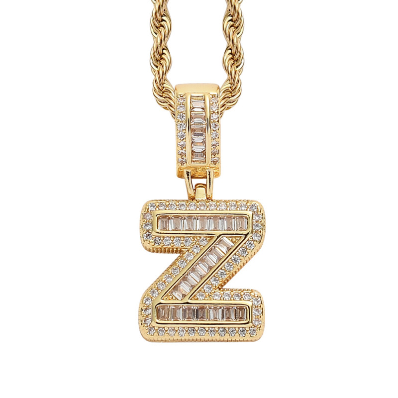 Custom Sparkling Sugar Cube Letter Pendant With Free Rope Chain