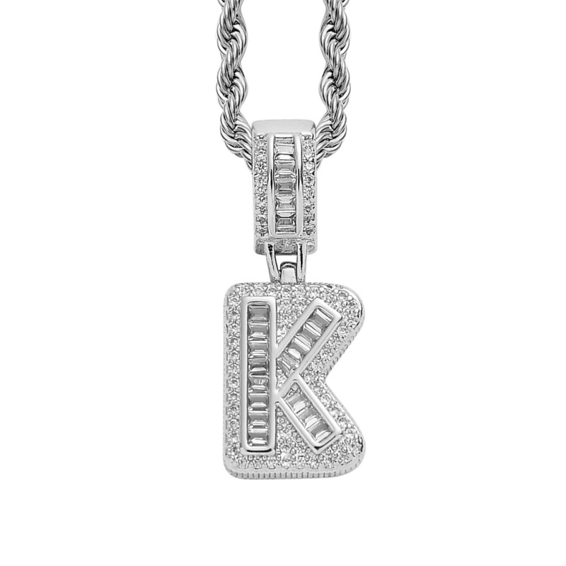 Custom Sparkling Sugar Cube Letter Pendant With Free Rope Chain