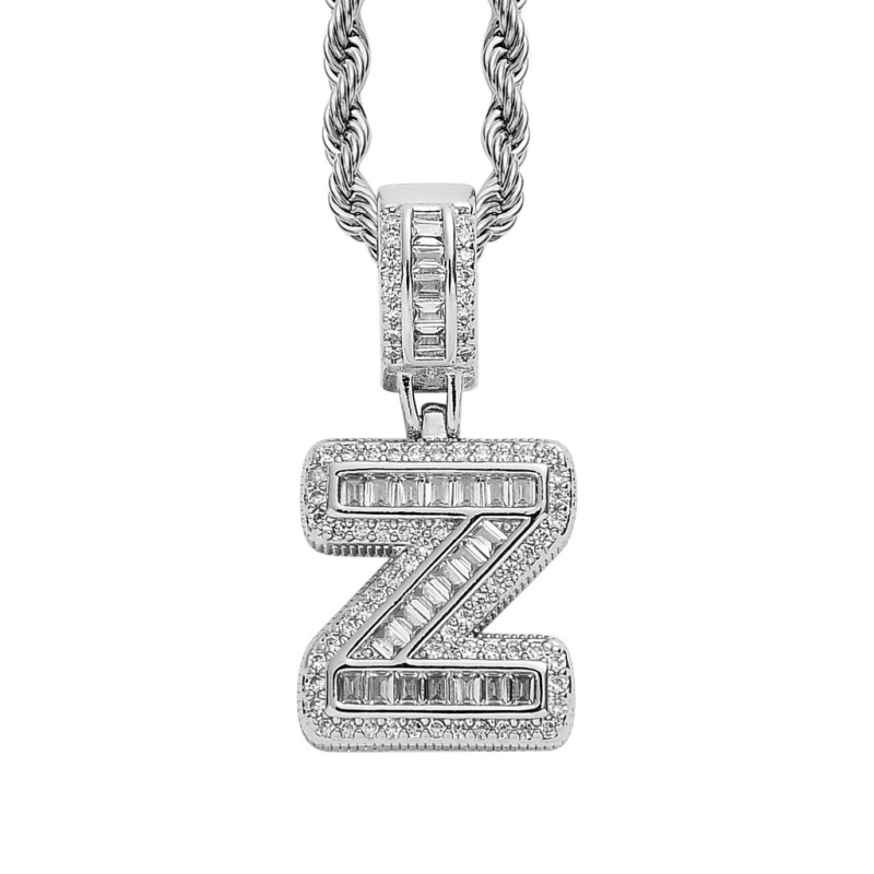 Custom Sparkling Sugar Cube Letter Pendant With Free Rope Chain