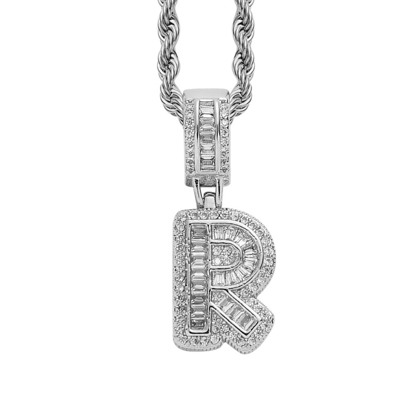 Custom Sparkling Sugar Cube Letter Pendant With Free Rope Chain