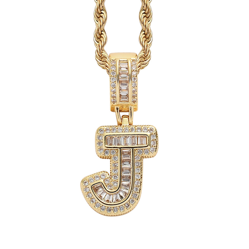 Custom Sparkling Sugar Cube Letter Pendant With Free Rope Chain