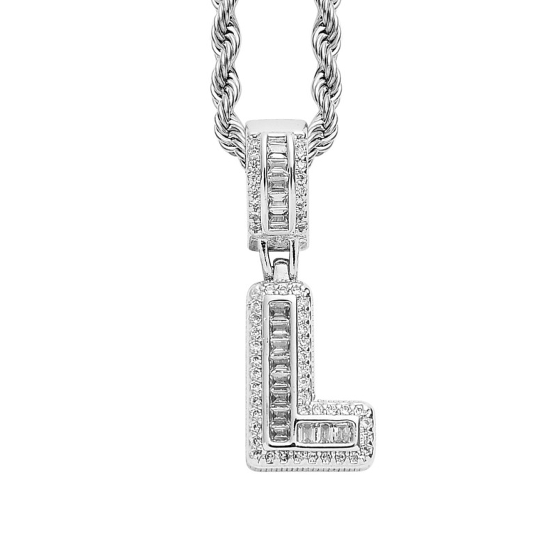 Custom Sparkling Sugar Cube Letter Pendant With Free Rope Chain