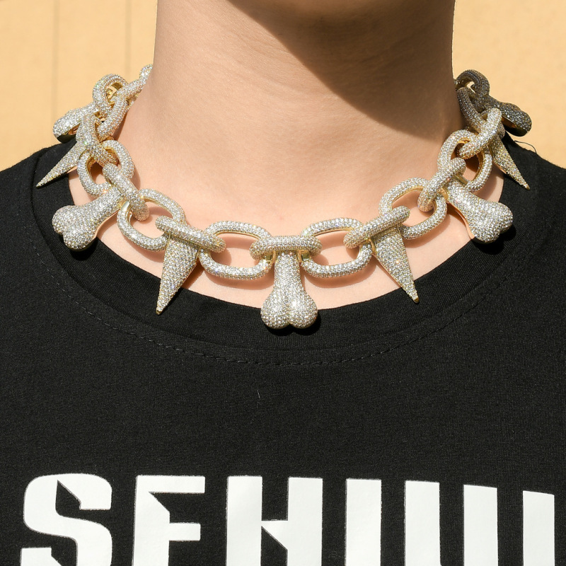 Punk Bone Spikes Link Chain Cuban Chain