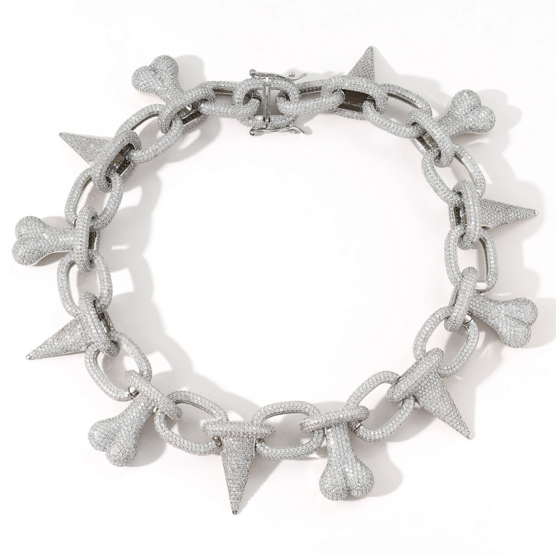 Punk Bone Spikes Link Chain Cuban Chain