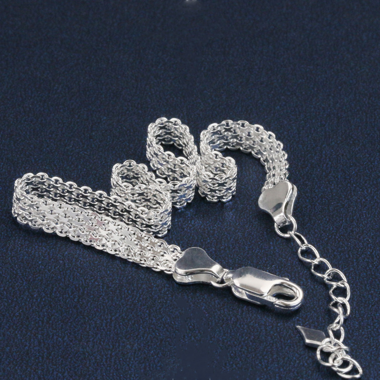 Woven Hollow Rope Chain Bracelet In Sterling Silver 8''