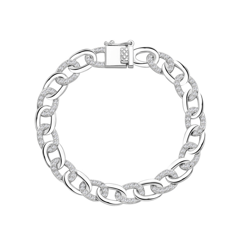 Interlocking Chain Cuban Bracelet In Sterling Silver 7‘’
