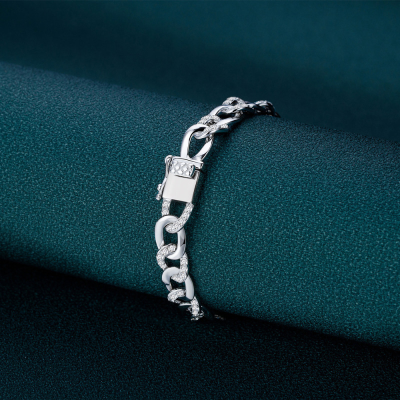 Interlocking Chain Cuban Bracelet In Sterling Silver 7‘’