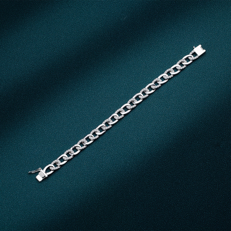 Interlocking Chain Cuban Bracelet In Sterling Silver 7‘’