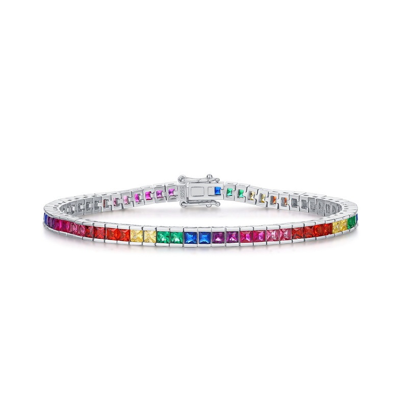 4mm Rainbow Zircon Tennis Bracelet In Sterling Silver