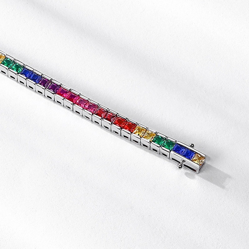 4mm Rainbow Zircon Tennis Bracelet In Sterling Silver