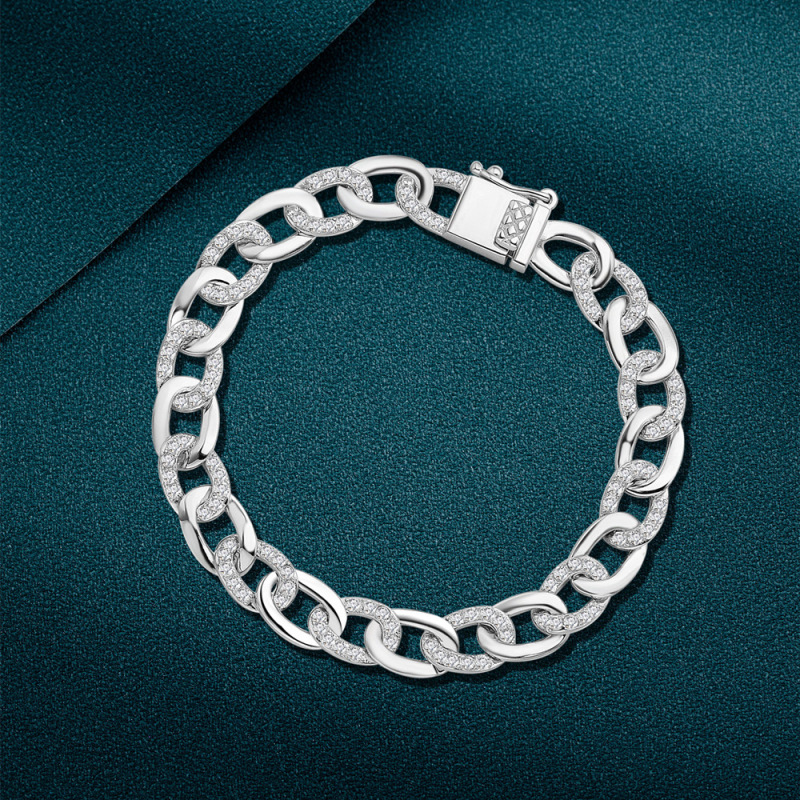 Interlocking Chain Cuban Bracelet In Sterling Silver 7‘’