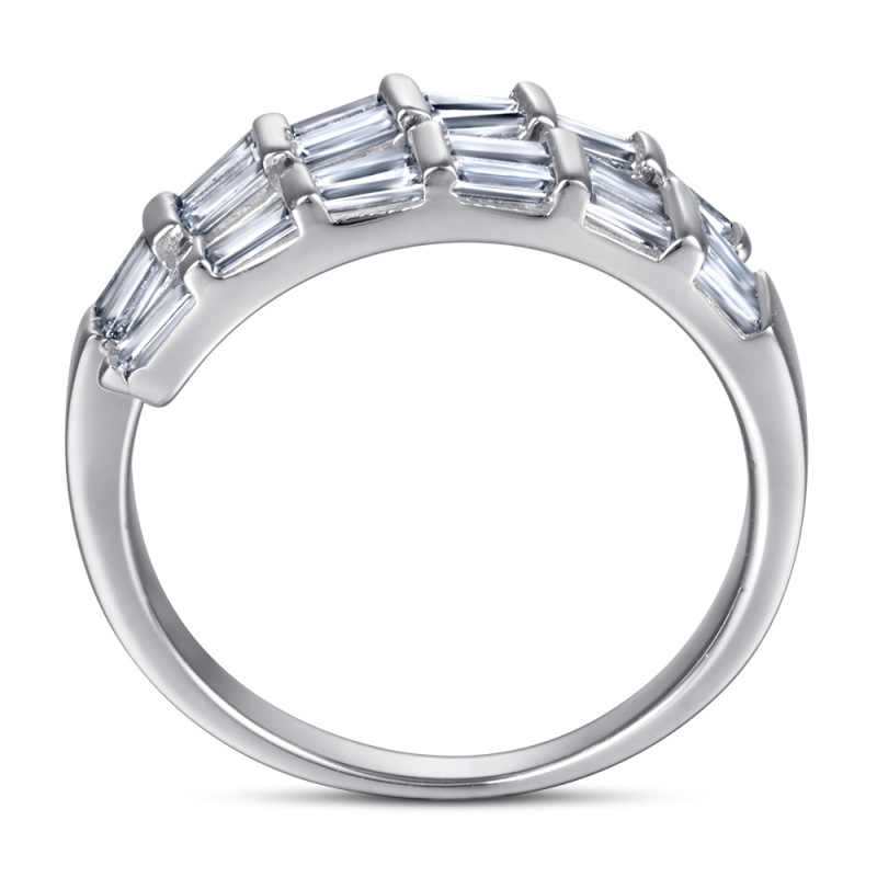 Baguette Zircon Open Ring In Sterling Silver