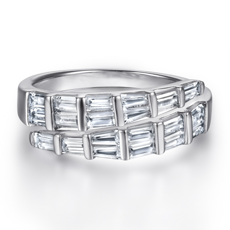Baguette Zircon Open Ring In Sterling Silver