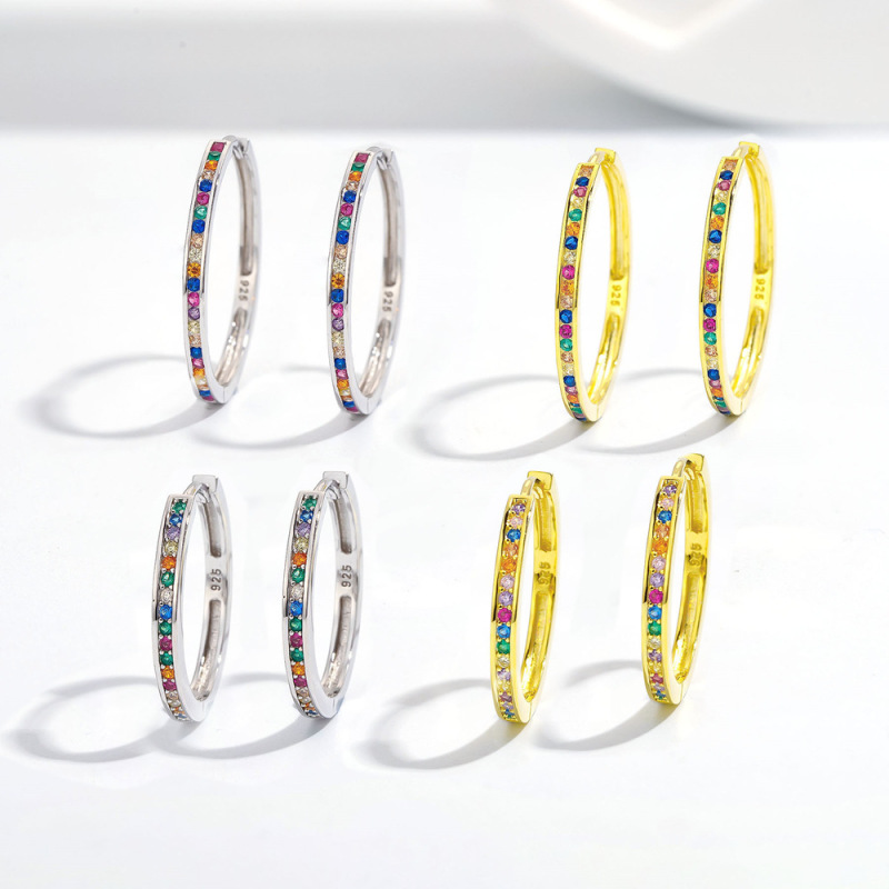 Rainbow Hoop Earrings In Sterling Silver