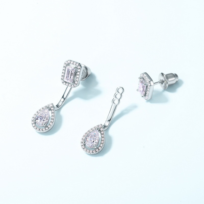 Moissanite Diamond Drop Earrings In Sterling Silver