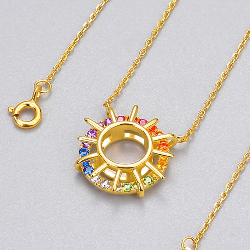 Rainbow Sun Flower Necklace In Sterling Silver