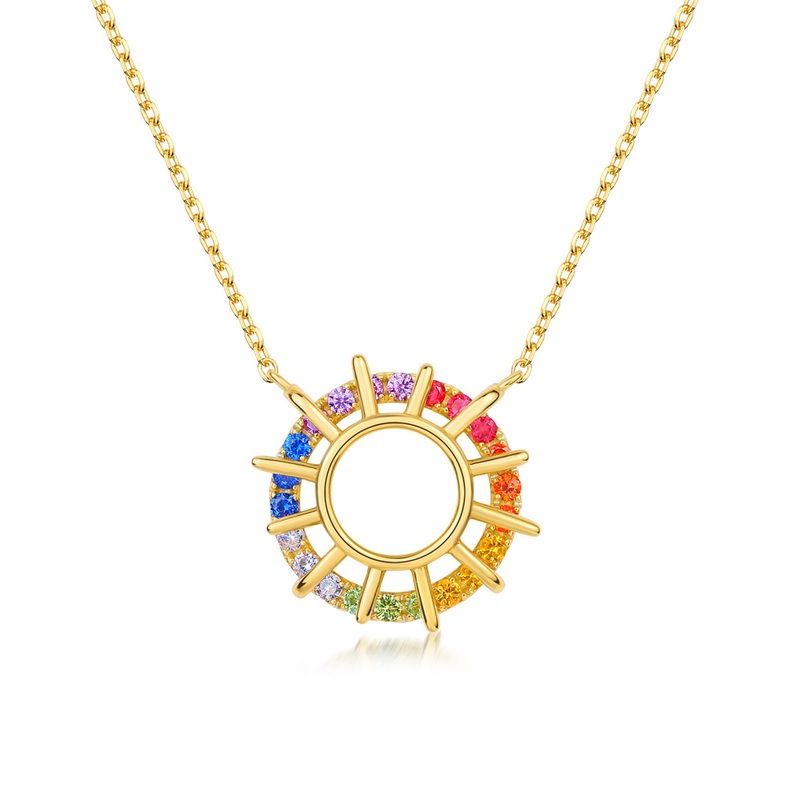 Rainbow Sun Flower Necklace In Sterling Silver