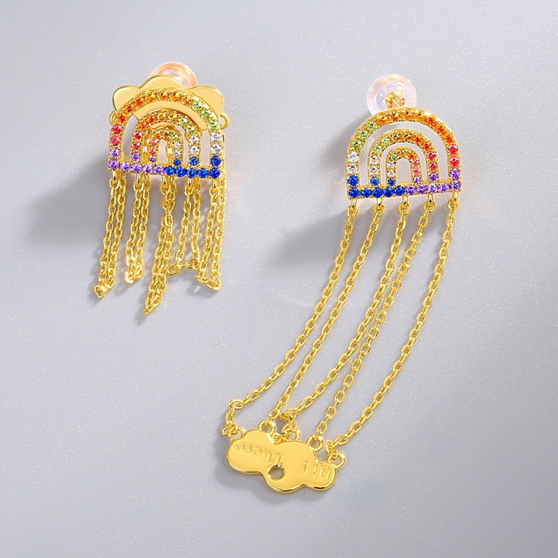 Tassel Rainbow Round Stud Earrings In Sterling Silver