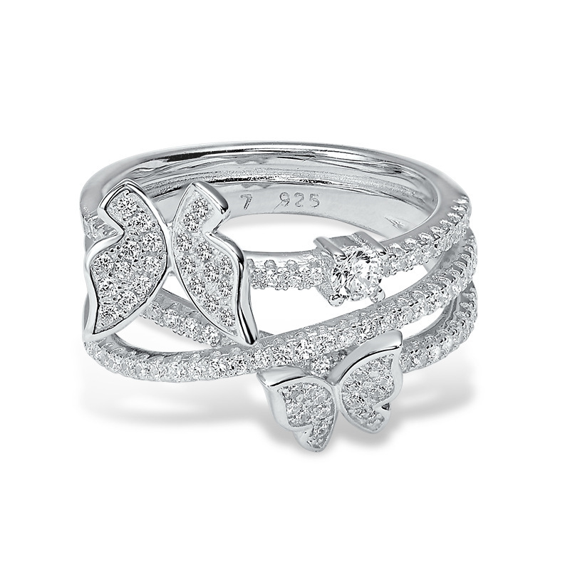 Butterfly Row Ring In Sterling Silver