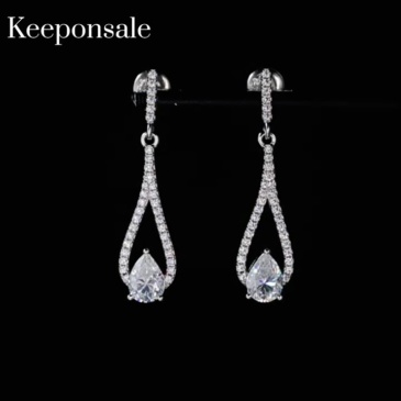 Moissanite Pear Drop Earrings In Sterling Silver