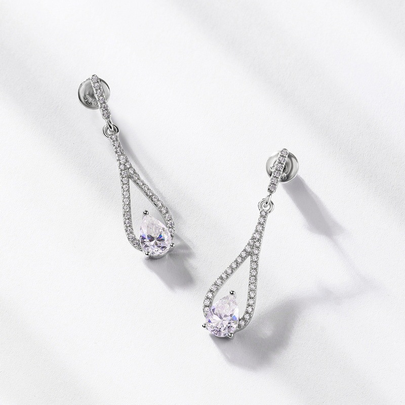 Moissanite Pear Drop Earrings In Sterling Silver