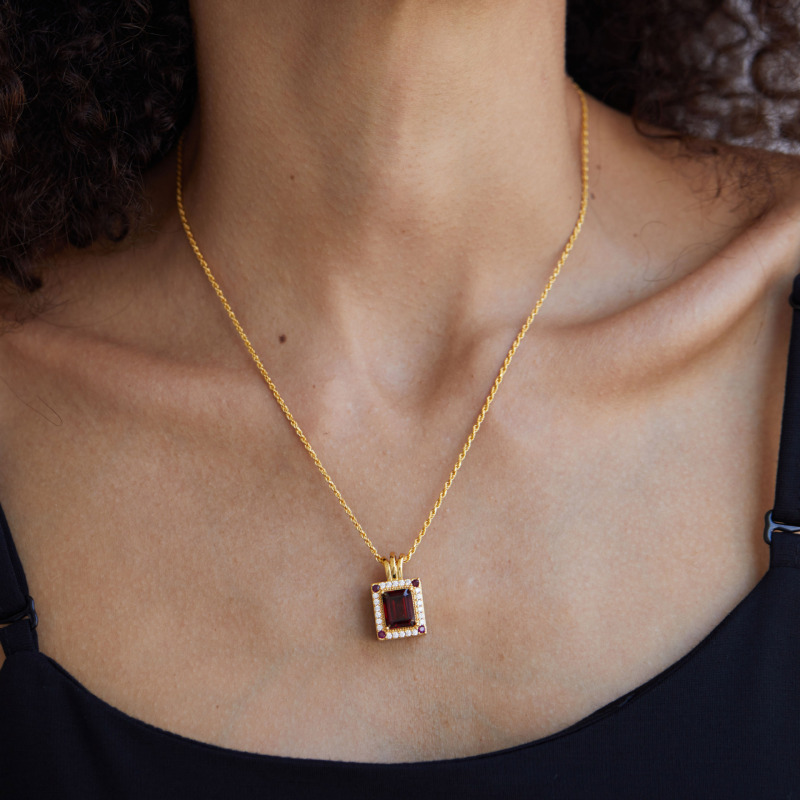 Square Halo Necklace In Sterling Silver