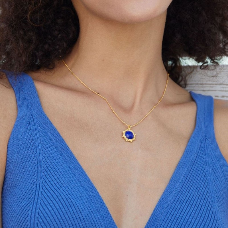 Round Cut Lazurite Necklace In Sterling Silver