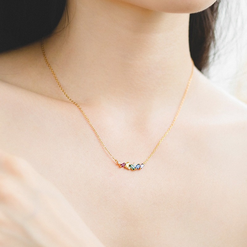 Rainbow Zircon Necklace In Sterling Silver