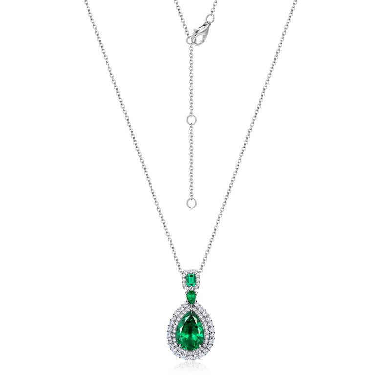 Pear Emerald Necklace In Sterling Silver