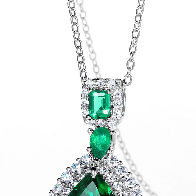 Pear Emerald Necklace In Sterling Silver